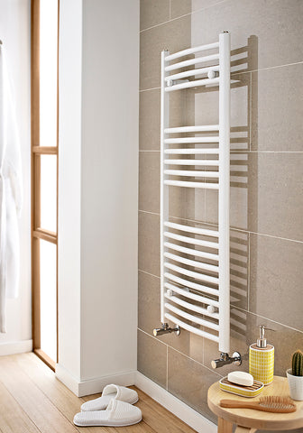 WHITE CURVED TOWEL RAILS 1600MM HIGH X  500 AND 600 WIDTHS AVAILABLE